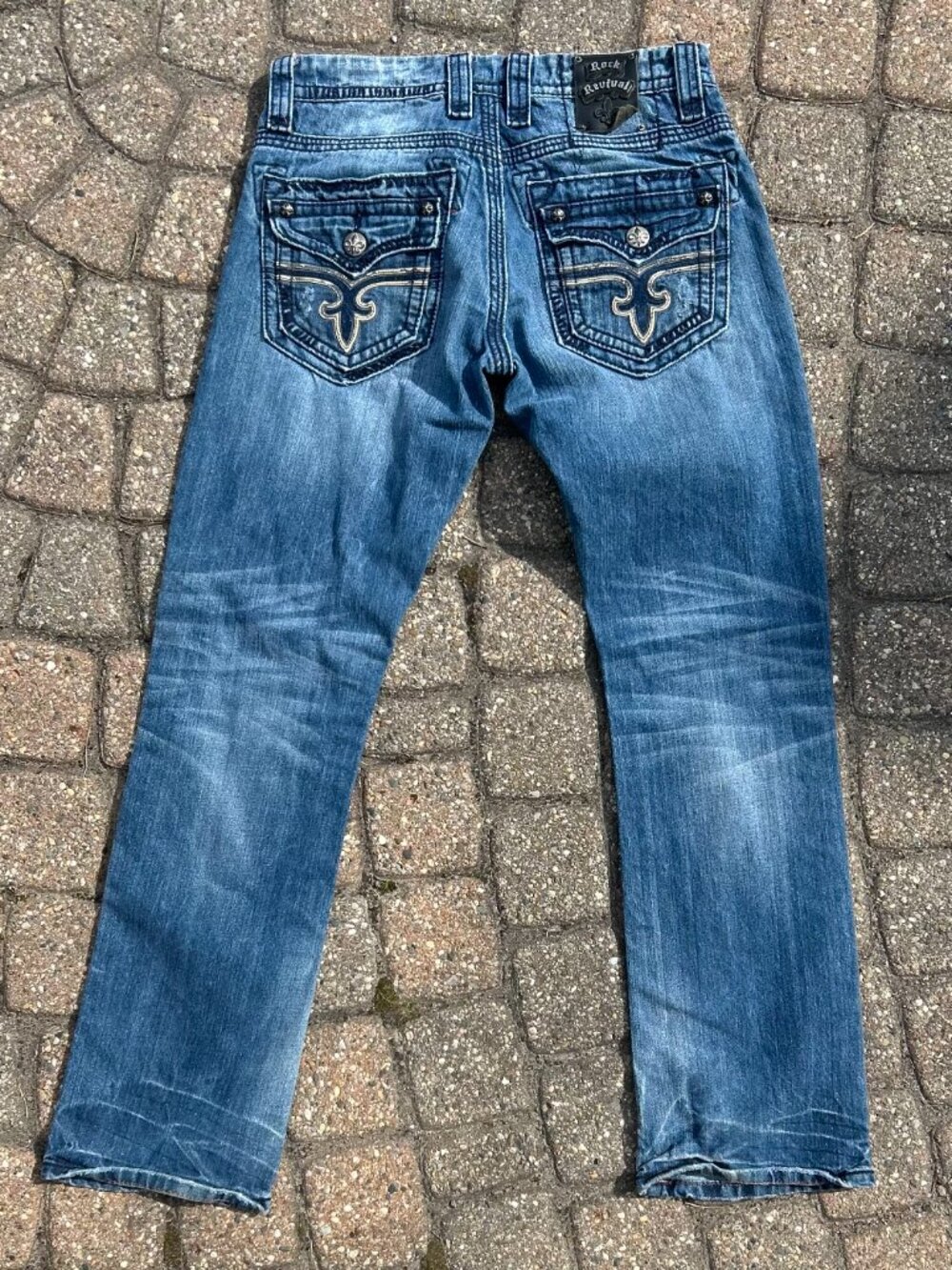 Rock Revival Timothy Men's Blue Distressed Straight Leg Jeans Size 31